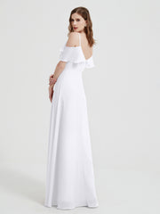 Spaghetti Bretelles Col En V Mousseline Robes Longues Blanc Grande Taille