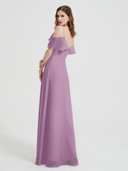 Spaghetti Bretelles Col En V Mousseline Robes Longues Glycine