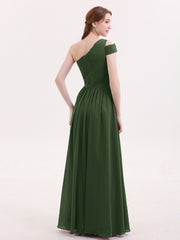 Une Epaule Robe Demoiselle d'honneur avec Ceinture Olive Verte