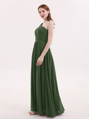 Une Epaule Robe Demoiselle d'honneur avec Ceinture Olive Verte