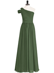 Une Epaule Robe Demoiselle d'honneur avec Ceinture Olive Verte