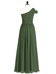 Une Epaule Robe Demoiselle d'honneur avec Ceinture Olive Verte Grande Taille