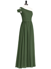 Une Epaule Robe Demoiselle d'honneur avec Ceinture Olive Verte