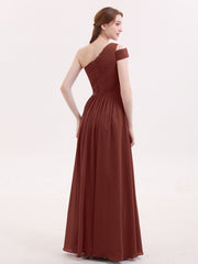 Une Epaule Robe Demoiselle d'honneur avec Ceinture terracotta Grande Taille