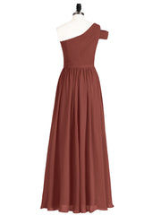 Une Epaule Robe Demoiselle d'honneur avec Ceinture terracotta Grande Taille