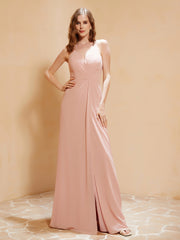 Robe Longue à Bretelles Spaghetti avec Fente Rose Poudré Grande Taille