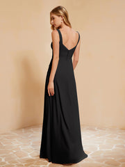 Robe de Demoiselle d'Honneur Sans Manches avec Volants Noir