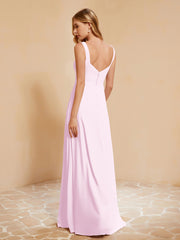 Robe de Demoiselle d'Honneur Sans Manches avec Volants Rose Pâle Grande Taille