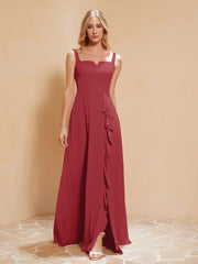 Robe de Demoiselle d'Honneur Sans Manches avec Volants Bordeaux Grande Taille