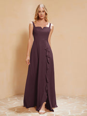Robe de Demoiselle d'Honneur Sans Manches avec Volants Cabernet Grande Taille