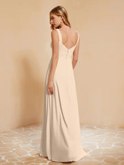 Robe de Demoiselle d'Honneur Sans Manches avec Volants Champagne
