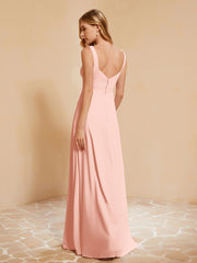 Robe de Demoiselle d'Honneur Sans Manches avec Volants Corail