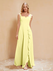 Robe de Demoiselle d'Honneur Sans Manches avec Volants Jonquille Grande Taille