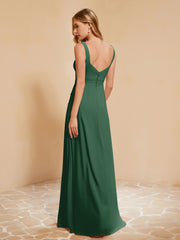 Robe de Demoiselle d'Honneur Sans Manches avec Volants Vert Foncé