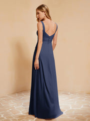 Robe de Demoiselle d'Honneur Sans Manches avec Volants Bleu Marine Grande Taille