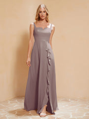 Robe de Demoiselle d'Honneur Sans Manches avec Volants Dusk