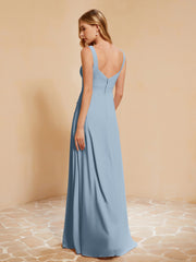 Robe de Demoiselle d'Honneur Sans Manches avec Volants Bleu Poudré