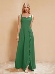 Robe de Demoiselle d'Honneur Sans Manches avec Volants Emeraude