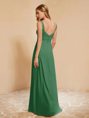 Robe de Demoiselle d'Honneur Sans Manches avec Volants Emeraude