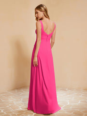 Robe de Demoiselle d'Honneur Sans Manches avec Volants Fuchsia Grande Taille