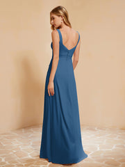 Robe de Demoiselle d'Honneur Sans Manches avec Volants Bleu Encre