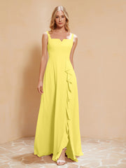 Robe de Demoiselle d'Honneur Sans Manches avec Volants Citron Grande Taille