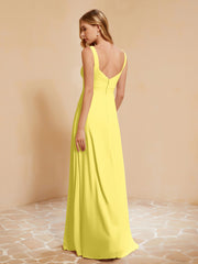Robe de Demoiselle d'Honneur Sans Manches avec Volants Citron