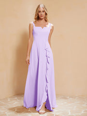 Robe de Demoiselle d'Honneur Sans Manches avec Volants Lilas Grande Taille