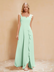Robe de Demoiselle d'Honneur Sans Manches avec Volants Vert Menthe Grande Taille