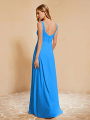 Robe de Demoiselle d'Honneur Sans Manches avec Volants Bleu Océan