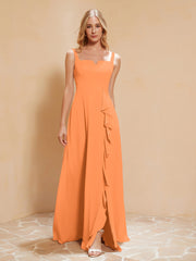 Robe de Demoiselle d'Honneur Sans Manches avec Volants Orange