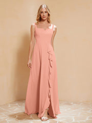 Robe de Demoiselle d'Honneur Sans Manches avec Volants Papaye