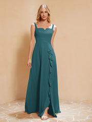 Robe de Demoiselle d'Honneur Sans Manches avec Volants Paon Grande Taille