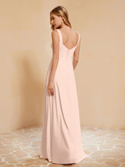 Robe de Demoiselle d'Honneur Sans Manches avec Volants Rose Perle
