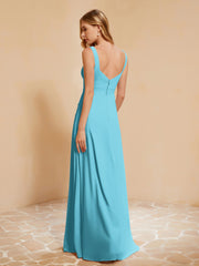 Robe de Demoiselle d'Honneur Sans Manches avec Volants Piscine