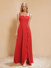 Robe de Demoiselle d'Honneur Sans Manches avec Volants Rouge Grande Taille