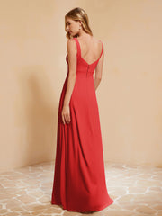 Robe de Demoiselle d'Honneur Sans Manches avec Volants Rouge