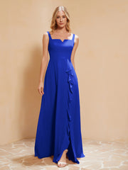 Robe de Demoiselle d'Honneur Sans Manches avec Volants Bleu Royale Grande Taille