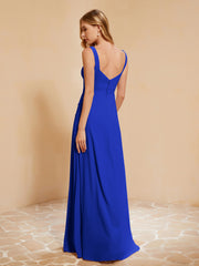 Robe de Demoiselle d'Honneur Sans Manches avec Volants Bleu Royale Grande Taille