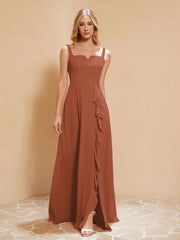 Robe de Demoiselle d'Honneur Sans Manches avec Volants Rouille