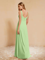 Robe de Demoiselle d'Honneur Sans Manches avec Volants Sauge