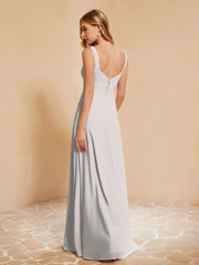 Robe de Demoiselle d'Honneur Sans Manches avec Volants Argent