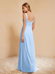 Robe de Demoiselle d'Honneur Sans Manches avec Volants Bleu Ciel