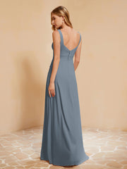 Robe de Demoiselle d'Honneur Sans Manches avec Volants Bleu de Schiste Grande Taille