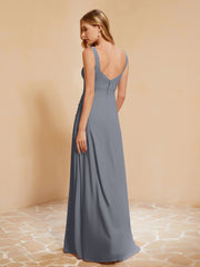 Robe de Demoiselle d'Honneur Sans Manches avec Volants Gris Acier