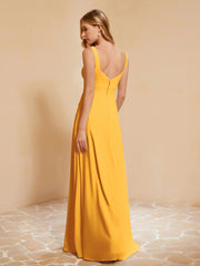 Robe de Demoiselle d'Honneur Sans Manches avec Volants Mandarine Grande Taille