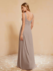 Robe de Demoiselle d'Honneur Sans Manches avec Volants Taupe Grande Taille