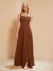 Robe de Demoiselle d'Honneur Sans Manches avec Volants Terracotta