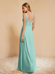 Robe de Demoiselle d'Honneur Sans Manches avec Volants Turquoise