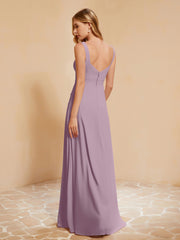 Robe de Demoiselle d'Honneur Sans Manches avec Volants Vintage Mauve Grande Taille